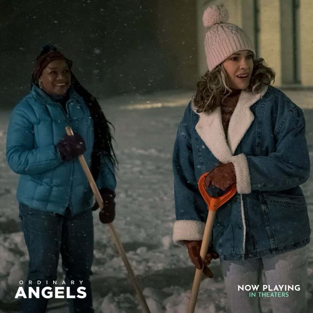 Tamala Jones and Hilary Swank Ordinary Angels movie pic